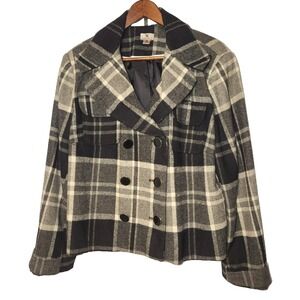 Worthington Black/Gray Plaid Double Breasted Cropped Blazer XL Sporty Business